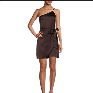 Gianni Bini One Shoulder Sleeveless Spaghetti Strap Tie Waist Mini Wrap Dress